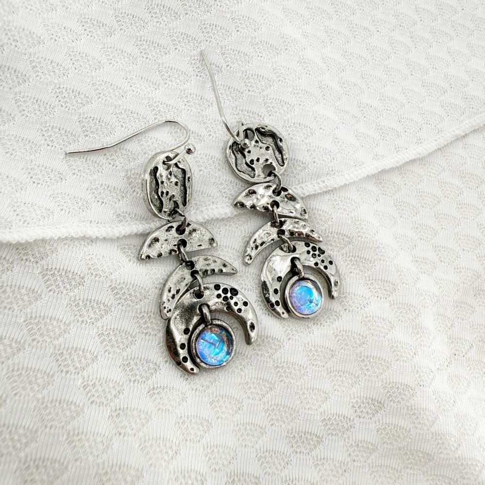 Moon Phase Moonstone Earrings, Celestial Dangle E… - image 2